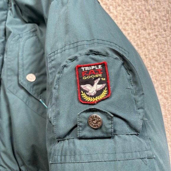 Vintage Triple F.A.T. Goose Down Parka Winter Puffer Coat L Hooded Jacket Teal - Picture 4 of 9